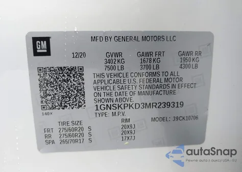 2021 Chevrolet Tahoe 4Wd Z71 from USA, damaged, VIN 1GNSKPKD3MR239319